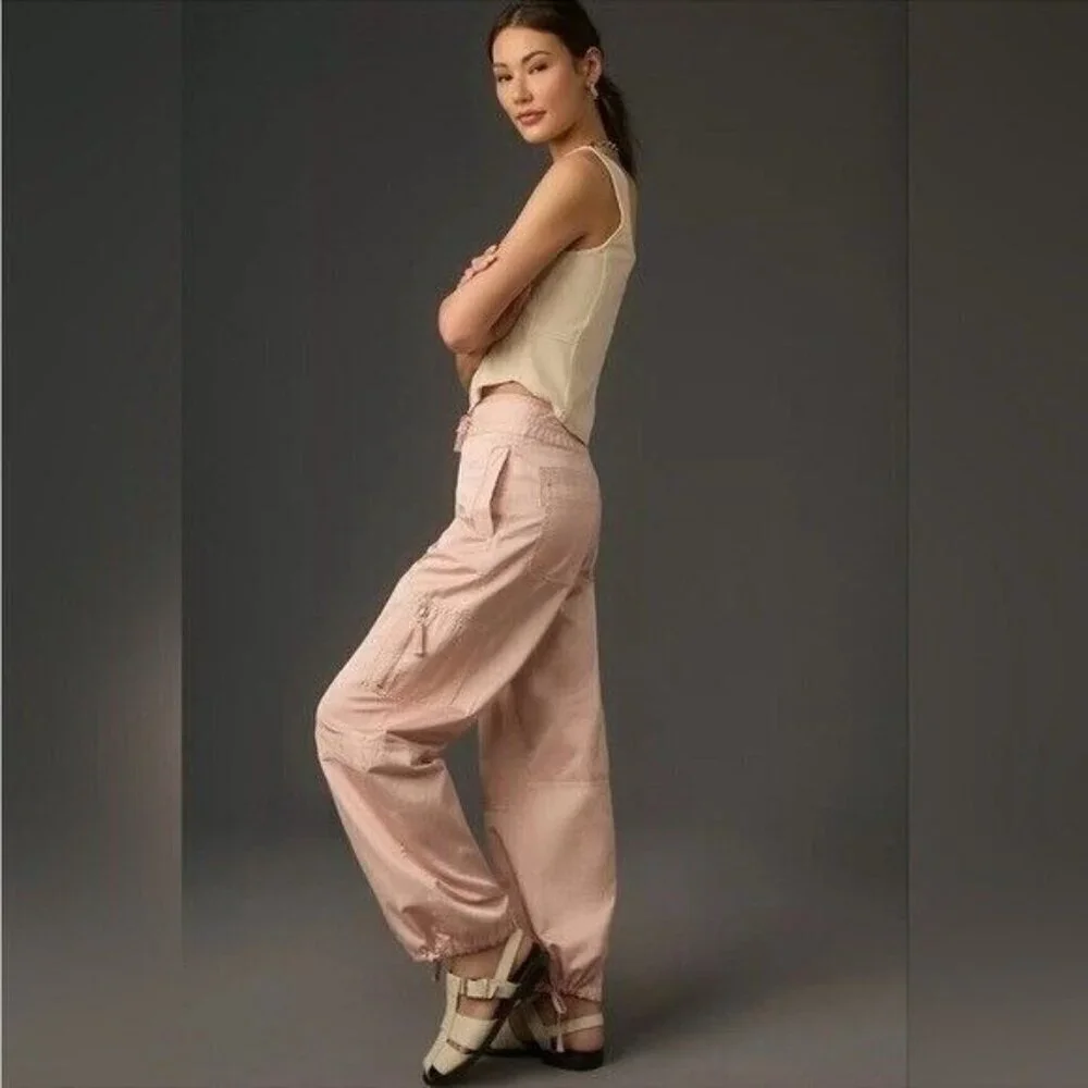 ANTHROPOLOGIE Pilcro Satin Cargo Parachute Pants Pink Combo Size 31 NEW - Picture 6 of 12
